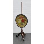 Mahogany pole screen with silk work panel, 133cm