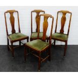 Set of four mahogany framed Queen Anne style splat back chairs with upholstered slip in seats, (4)