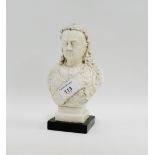 Faux marble bust of Queen Victoria on a square plinth base, 20cm high