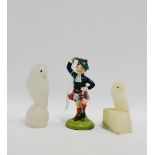 Novelty pottery Scottish Highland Dancer figure, together with two alabaster bird figures, tallest