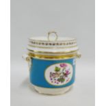 Eximious porcelain ice pail with drainer and gilt edged lid in three parts, 24cm high