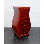 Oriental red lacquered seven drawer chest, 88 x 46cm