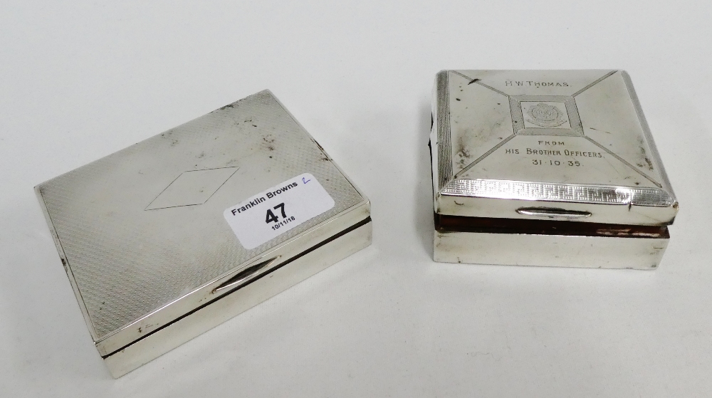 Birmingham silver cigarette box 10 x 9cm together with another smaller (2)