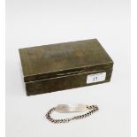 Birmingham silver cigarette box together with a silver identify bracelet (2)