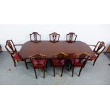 Mahogany twin pedestal extending dining table and set of eight Hepplewhite style