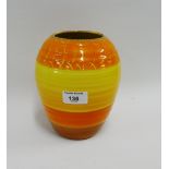 Shelley Art Deco yellow and orange glazed vase with printed backstamps, 17cm high