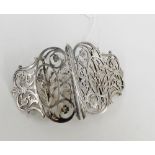 Victorian silver double belt buckle of pierced foliate design by George Guirren Rhoden, Sheffield