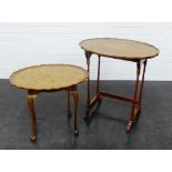 Mahogany occasional table together with a walnut table with pie crust edge circular top, 62 x