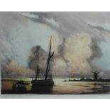 James Priddey 'Low Water, Even Tide' Coloured engraved print, pencil signed, in a glazed frame, 30 x