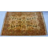 Wool rug with a golden field and floral pattern , 190 x 120cm