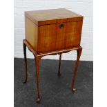 Walnut sewing/work box on cabriole legs, 69 x 40cm