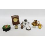 Mixed lot to include a gun metal cased pocket watch, brass mounted and glass inkwell, silver