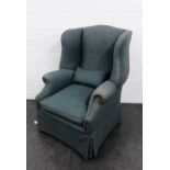 Wing back armchair upholstered in slate grey wool mix fabric, 114 x 85cm