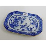 18th century Chinese blue and white octagonal serving dish painted with birds, flowers and