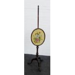 Mahogany pole screen with oval embroidered silk panel, 160cm