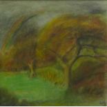 "Rainbow over Trees" Pastel, signed with initials RM, in a gilt wood frame, 20 x 20cm