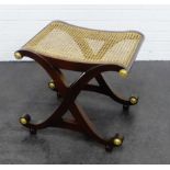 Mahogany x framed stool with canework seat, 47 x 53cm