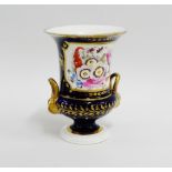 19th century English campana urn vase, in the manner of Coalport, with hand painted floral panels