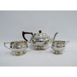 George V silver three piece teaset with hammered finish by Albert Edward Jones, Birmingham 1924 (3)