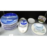 Set of eleven Bing & Grondahl blue and white Christmas plates, together with a collection of