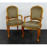 Pair of hardwood open armchairs with upholstered seats, 100 x 55cm, (2)
