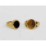Gents 9 carat gold signet ring and a 9 carat gold and black oval hardstone ring (2)