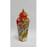 Wilton Ware hexagonal lustre vase with Chinoiserie pattern, printed backstamps, 32cm high