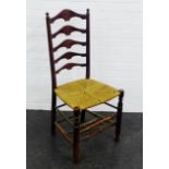 Dark oak ladderback chair with woven seat, 103 x 47cm