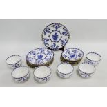 Royal Doulton blue and white porcelain teaset comprising six cups, five saucers, six side plates and