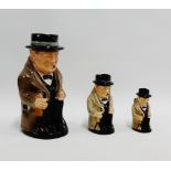 Royal Doulton 'Winston Churchill' group of three Toby jugs, tallest 23cm, (3)