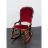 Mahogany framed rocking chair with upholstered back and seat, 94 x 48cm