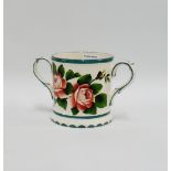 Griselda Hill pottery Wemyss 'Cabbage Rose' patterned loving cup, with printed backstamps, 12cm