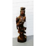 Carved wooden standing figure of Guan Yin, 75cm high