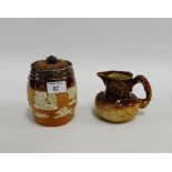 Silver mounted Royal Doulton stoneware tobacco jar and cover, together with a stoneware jug with