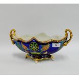 Carlton Ware Bleu Royale twin handled bowl painted with stylised flowers, printed backstamps, 16 x