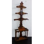 Carved oak Green man hall stand, with a mirror back, glove box and barley twist supports, complete