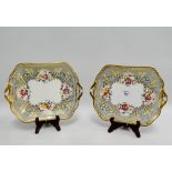 Pair of Cauldon porcelain gilt edged and floral painted rectangular serving plates, (2)