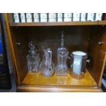 Two decanter and stoppers, a water jug and a plated wine cooler, (4)