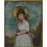 Tapestry of a "Young Girl in a Bonnet", in a glazed and giltwood frame, 54 x 69cm