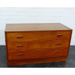 Retro teak three drawer chest, 53 x 92cm