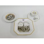 Group of Royal Copenhagen porcelain to include octagonal dish, saucer and candlestick, (3)