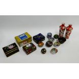 Collection of Cloisonne enamelled trinket boxes, pair of Japanese Kutani vases and a small