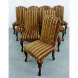 Set of ten upholstered high back dining chairs on cabriole supports, 110 x 56cm, (10)