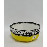 H & K Tunstall octagonal black, white and yellow glazed bowl with silhouette frieze