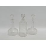 Late 19th /early 20th century etched glass whisky decanter and stopper, together with a pair of fern