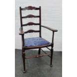 Mahogany ladderback open armchair, 110 x 64cm