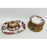 Royal Crown Derby 'Imari' patterned table wares to include an ashet, small tureen, cover and stand