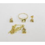A collection of pale green gemstone set jewellery to include a 9 carat gold dress ring, 14 carat