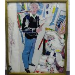 Edith Simon "Sir Robin Philipson" Scalpel painting, signed in pencil, in a glazed and gilt wood