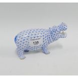 Herend porcelain hippopotamus, 15cm long